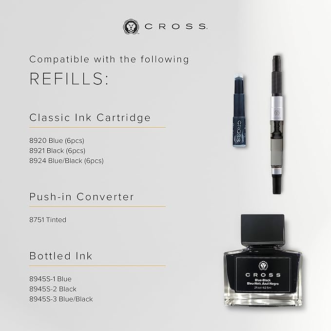 Cross ATX Refillable Fountain Presented in a Luxury Gift Box - Medium Point, Black Ink, Sandblasted Titanium Gray