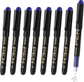 EYEYE Fountain Pens for Writing, 8 Pack Blue Fine Point Pens Disposable Fountain Pens Stainless Steel Nib, Smooth Writing for Journaling, Drafting, Sketching, Doodling & Office Supplies