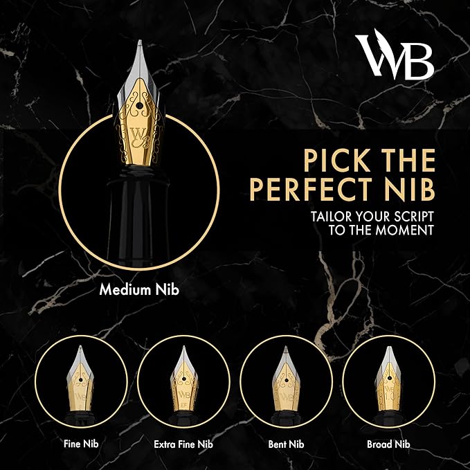 Wordsworth & Black Fountain Pen Set, 18K Gilded Broad Nib, Includes 24 Pack Ink Cartridges, Ink Refill Converter & Gift Box, Gold Finish, Calligraphy, [Crimson Red], Perfect for Men & Women