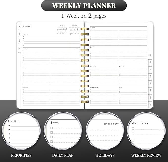 2026 Planner 8.5 x 11, Large Weekly Monthly Planners with Tabs, A4 Spiral Bound Daily Calendar 2026 Planner, 12 Month Agenda from Jan. to Dec., Flexible Cover Appointment Book(Tarrow Tree)