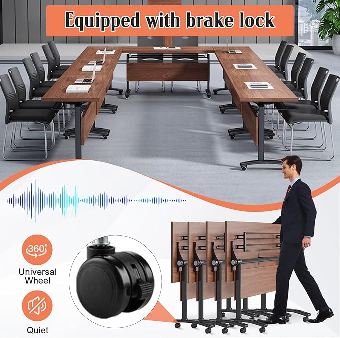 Conference Table,55.1''Folding Conference Room Table for 4-12 People,Mobile Flip Top MeetingTraining Table with Different Coulor and Styles for Offices, Classrooms,Meeting Room (4, 47.2''D)