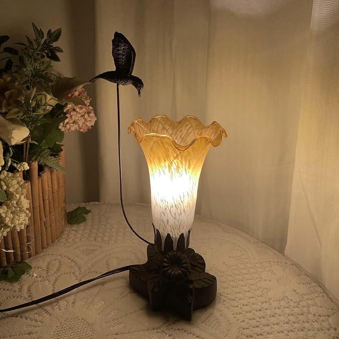 Bieye LS07 Lily Flower Blown Glass Lampshade (White Yellow, Opening I.D. 1.26" x O.D. 1.5")