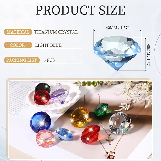 PATIKIL 5 Pcs Diamond Crystal Paperweight, 40mm / 1.57 Inch Crystal Paperweight Paper Weight for Home Office Desktop Table Decor Wedding Party Jewelry Ornaments, Light Blue