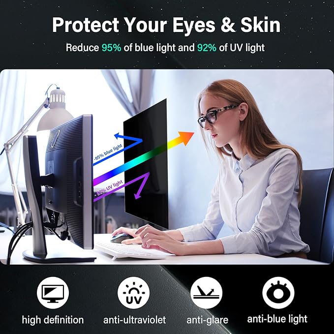Mao Yeye [2 Pack] 27 Inch Computer Privacy Screen for 16:9 Aspect Ratio Widescreen Monitor, Eye Protection Anti Glare Blue Light Computer Monitor Privacy Filter, Removable 27 in Protector Film