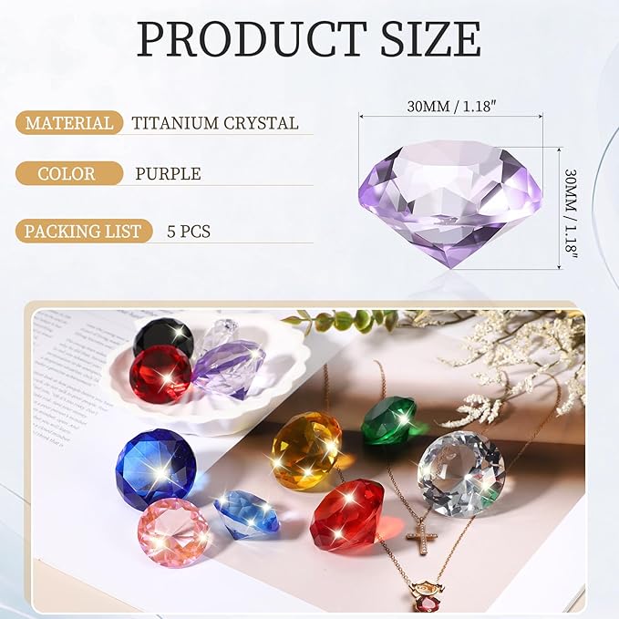 PATIKIL 5 Pcs Diamond Crystal Paperweight, 30mm / 1.18 Inch Crystal Paperweight Paper Weight for Home Office Desktop Table Decor Wedding Party Jewelry Ornaments, Purple