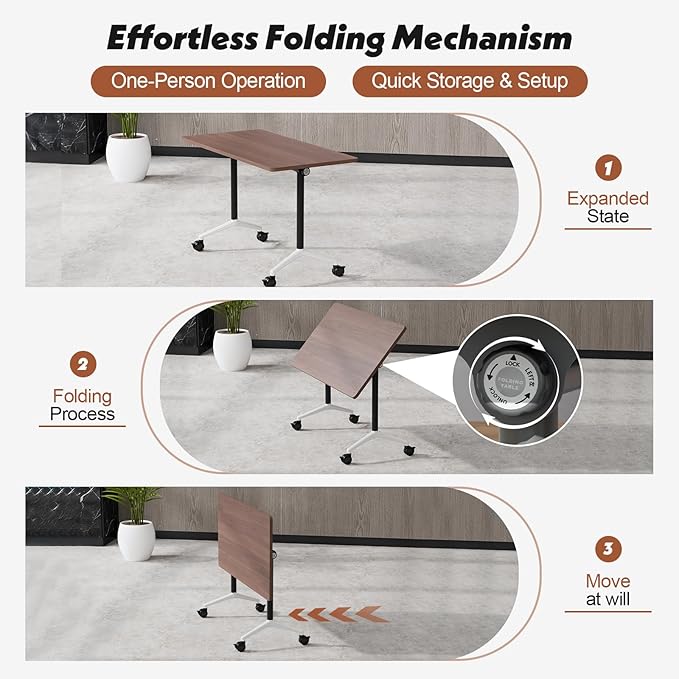Goakwwuz Conference Room Table, Folding Conference Tables,Thicken Grey Tabletop,Flip Top Wooden Seminar Meeting Room Table for Conference Room Offices (10, Walnut, 61.0“)