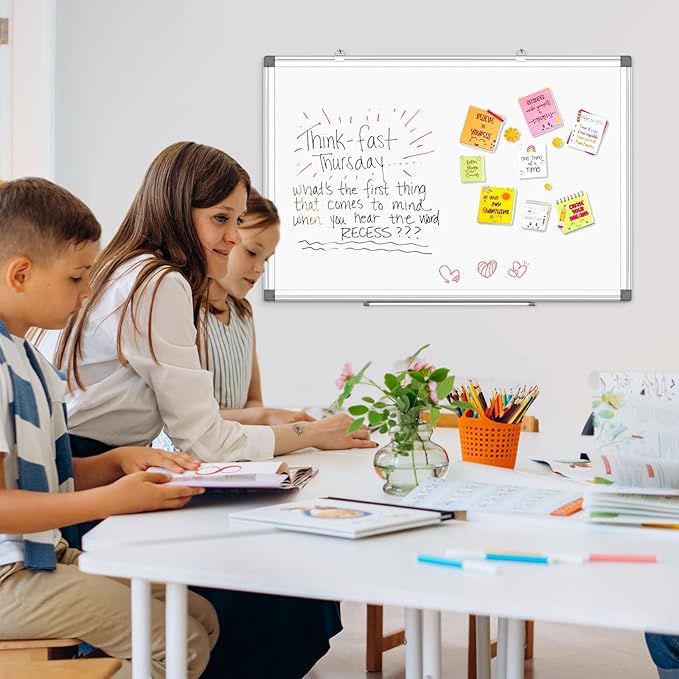 AMUSIGHT 4 Pack Double-Sided Magnetic Whiteboard, 36" x 24" Dry Erase Board, Aluminum Frame White Board for Wall, Hanging Mounting White Board Dry Erase Marker Board for Office, School, Home