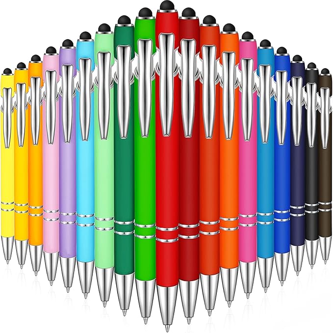 Zonon 38 Pieces Rubberized Ballpoint Pen with Stylus Tip Stylish Metal Pen Capacitive Styli with Soft Rubberized Grip, Black Ink for Most Devices(Assorted Colors)