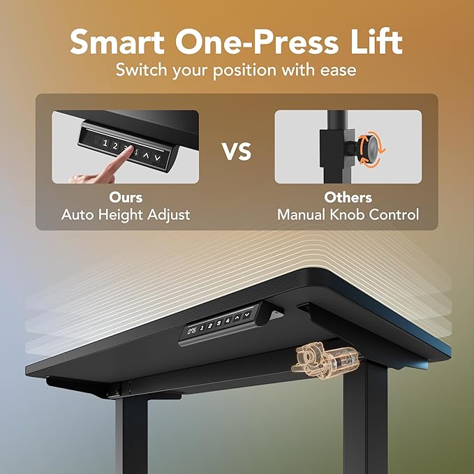 HUANUO 48" x 24" Electric Standing Desk Adjustable Height, 4 Memory Height Settings, Headphone Hook, Cable Manager, Sit Stand Up Desk for Home Office & Computer Workstation, Black