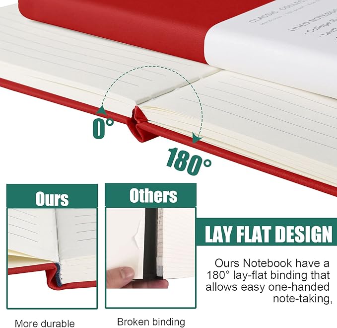 EMOMAS Lined Journal Notebook, 10Pack Hardcover Notebook for Men & Women – Journals for Writing, Work, School, Home & Daily Notes, 160 Pages – Medium A5, 5.7"x8", 100 gsm Thick Paper (Red)