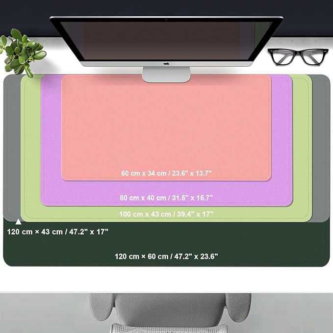 Leather Desk Pad Protector, 39.4'' X 17'' Large Mouse Pad, Office Desk Mat, Non-Slip PU Leather & Suede Base Desk Blotter, Laptop Desk Pad, Desktop Mat for Office Home, Blackish Green