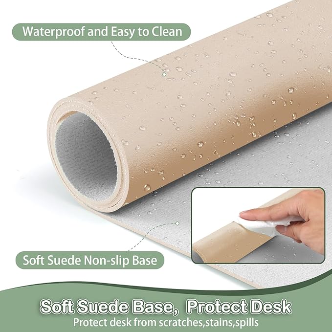 Boutilon Leather Desk Pad Protector,Non-Slip Mouse Pad,Laptop Desk Pad,Office Mouse Mat,Waterproof Leather Desk Blotter,Desk Writing Pad for Office and Home (L-Golden,35"x 17")
