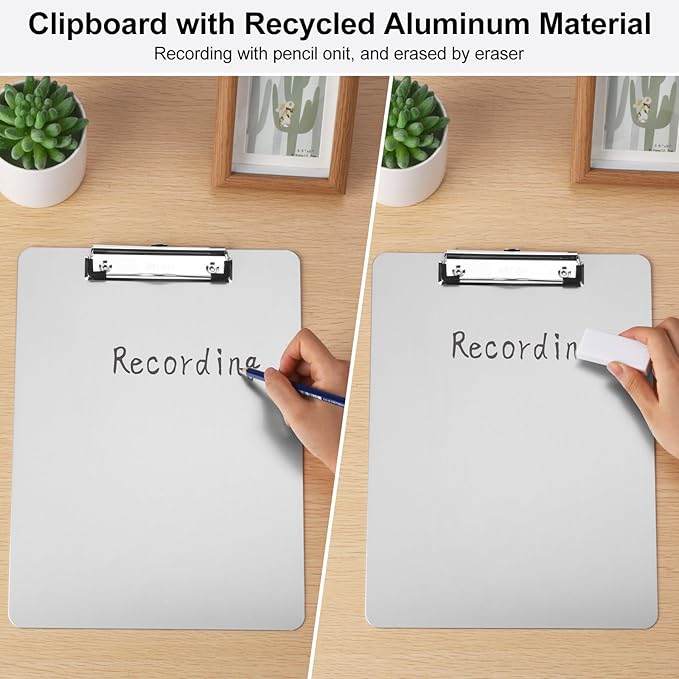 ZCZN Metal Clipboards, 10 Pack Heavy Duty Aluminum Clipboards 12 x 9 Inches, A4 Letter Sizer Document Holder with Low Profile Clip, Suitable for School, Office, Jobsite or Medical Staff, Silver