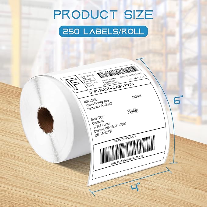 MFLABEL 4x6 Thermal Shipping Labels - 80 Rolls of 250, Perforated & Smudge-Proof Direct Thermal Labels Compatible with Rollo, Zebra, for Amazon UPS FedEx Shopify
