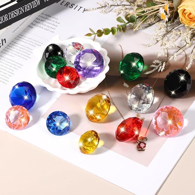 PATIKIL 5 Pcs Diamond Crystal Paperweight, 40mm / 1.57 Inch Crystal Paperweight Paper Weight for Home Office Desktop Table Decor Wedding Party Jewelry Ornaments, Black