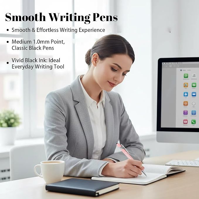 CRME Stylus Pens for Touch Screens Bulk Custom Pens Personalized Customized Engraved Writing Pen with Name Text Smooth Writing Black Ink for School Office Friends Supplies Pink Pens
