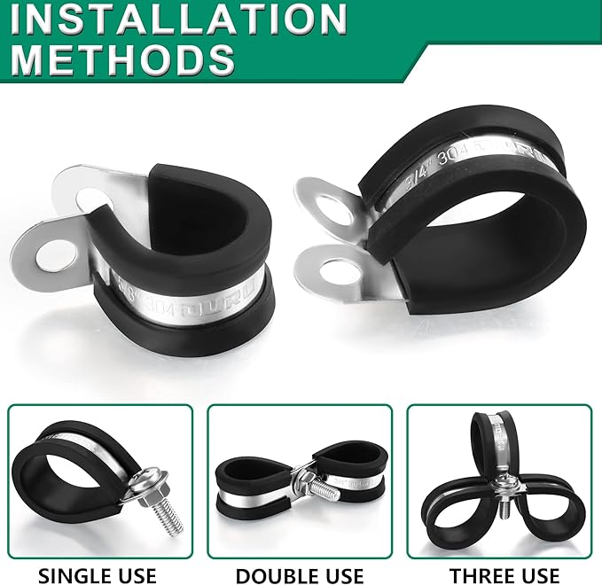 OURU 15pcs 1-1/2 Inch Stainless Steel Cable Clamps,Rubber Coated Cushioned Insulated Cable Clamp,Automotive Cable Wire Clamps,Pipe Clamps,Metal Clamp for Tube,Lines,Wire Cord Installation(Black,38mm)