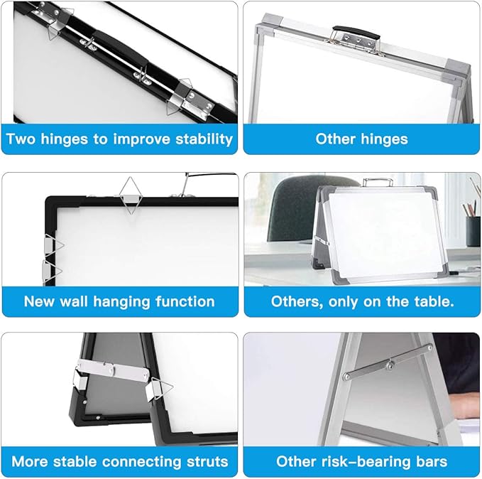 Whiteboard Dry Erase Boards, Portable White Board Double Sided Magnetic Board Stand,Foldable Hanging Wall Desktop Boards Easel for Kids Students Teacher for School Home Kitchen Office 24x18 Inch