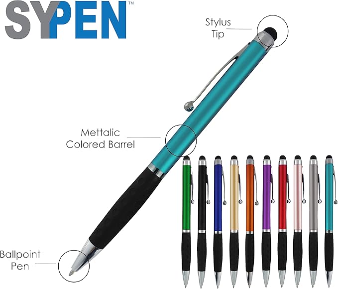 SyPen Personalized Stylus Pens With your Custom Logo or Text-300 Pack Bulk-for Businesses, Parties, and Events, 2 in 1 Ballpoint Pen & Stylus for Touchscreen Devices, Black Barrel, Black Ink
