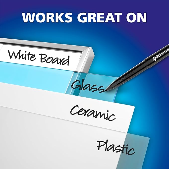 EXPO Visa Vis Wet Erase Markers Fine Point Black 12-Pack Ideal for Classroom and Homeschool Use