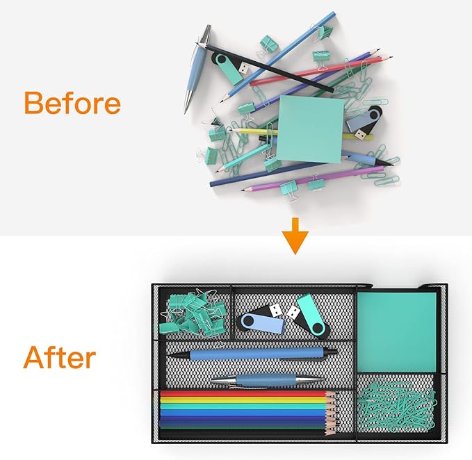 ITAYVAN Desk Drawer Organizer, Metal Mesh Dividers Organizer (Blak-2P, Small)