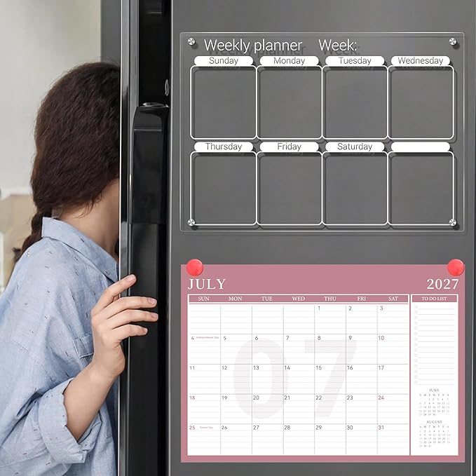 Yoment Desk Calendar 2026-2027, Jan 2026-Dec 2027, Large Desk Calendar with To-Do Lists, 24 Months Leather Desk Pad Wall Calendar with PVC Cover for Work Office School Home Women Men, 17 x 12, Pink