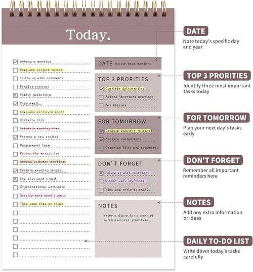 104 Pgs To Do List Notepad, 52 Undated Sheets Duplex-printed Daily Planner For Work Home School Office Desk Accessories Supplies & Goal Setting Tasks -Brown