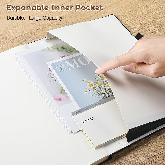 Lined Journal Notebook, 8.5" x 11" Hardcover Leather Notebook for Work, Wide Ruled Notebook Journal for Women Men, 192 Thick Paper, Lay Flat, 2 Pockets, A4 Large Journals for Writing, Brown Notebook