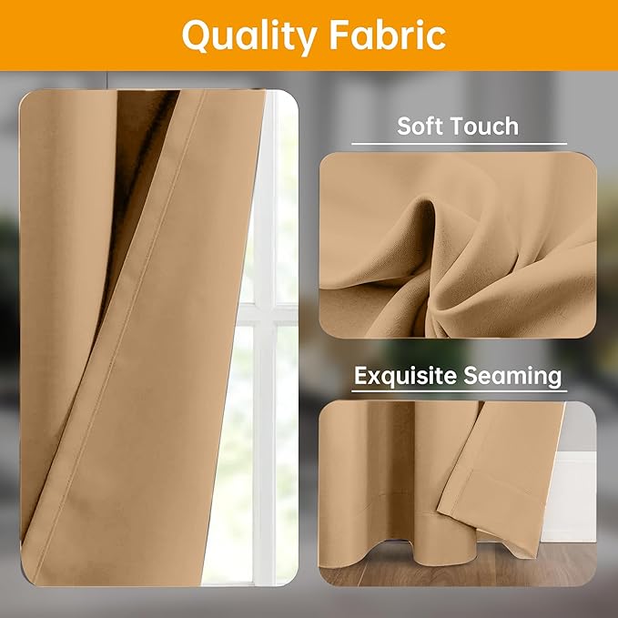 Hoeflife Room Divider Curtains Blackout Floor to Ceiling Curtain with Hook Wall Mount Sliding Door Curtains Ceiling Mount Extra Wide Curtain Wall Divider for Room Separation (Khaki, W150 x H96 Inch)