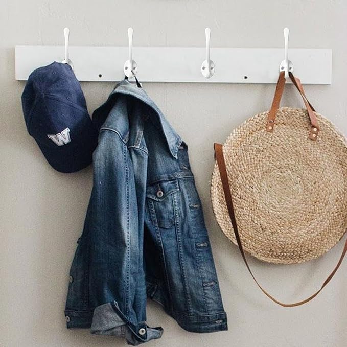 Homanu 10 Pack Coat Hooks Wall Mounted with 20 Screws, Heavy Duty White Towel Hooks Metal Double Hooks, No Rust Retro Rustic Wall Hooks for Hanging Towel, Coat, Scarf, Bag, Hat, Cup, Key
