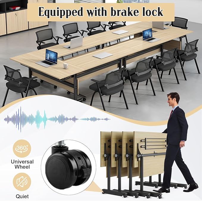 JEHUJD Conference Table,55.1''Folding Conference Room Table for 4-12 People,Mobile Flip Top MeetingTraining Table with Different Coulor and Styles for Offices, Classrooms,Meeting Room (2, G)