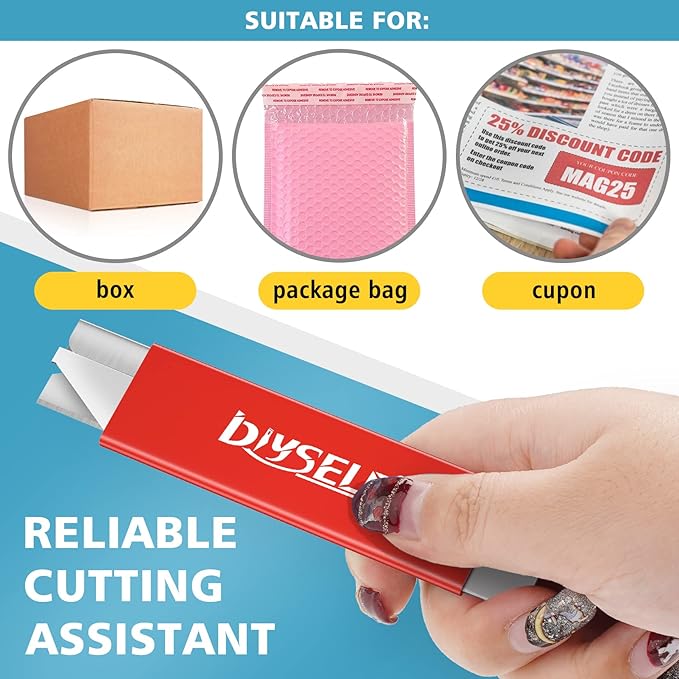 DIYSELF 12 Pack Box Cutters, Utility Knife Aluminum Alloy, Razor Knife Utility, Box Knife with Single Edge Razor Blade, Box Cutter Knives Retractable, Boxes Opener for Letters, Packages (Red)