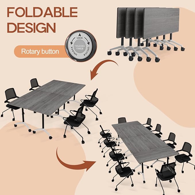 Folding Conference Table 4ft 5ft, Foldable Office Meeting Desk for 6 People, Multiple Sizes Colors Mobile Conference Room Table for Training Room School Business Furniture (4, Grey, 47in)