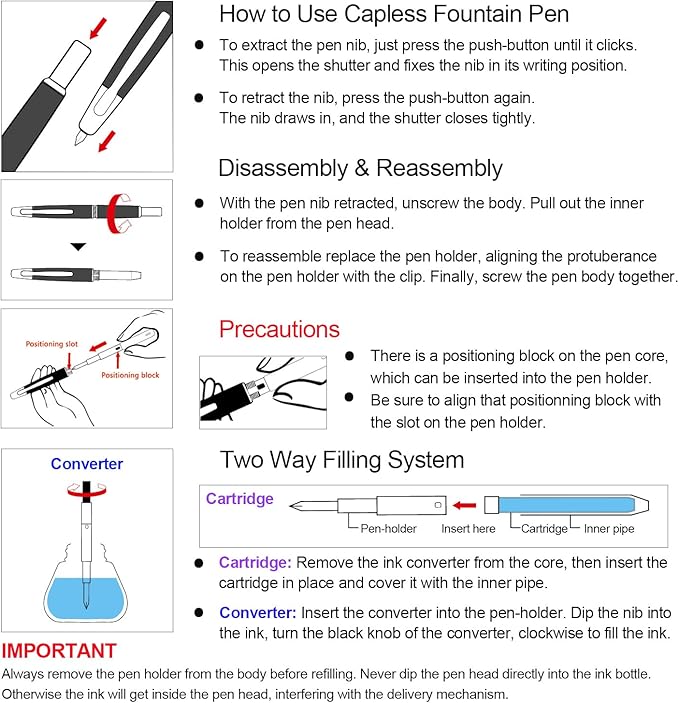 JINHAO 20 Press Fountain Pen, Retractable Capless Resin Pen with Ink Converter (F Nib 0.5mm, Ivory White)