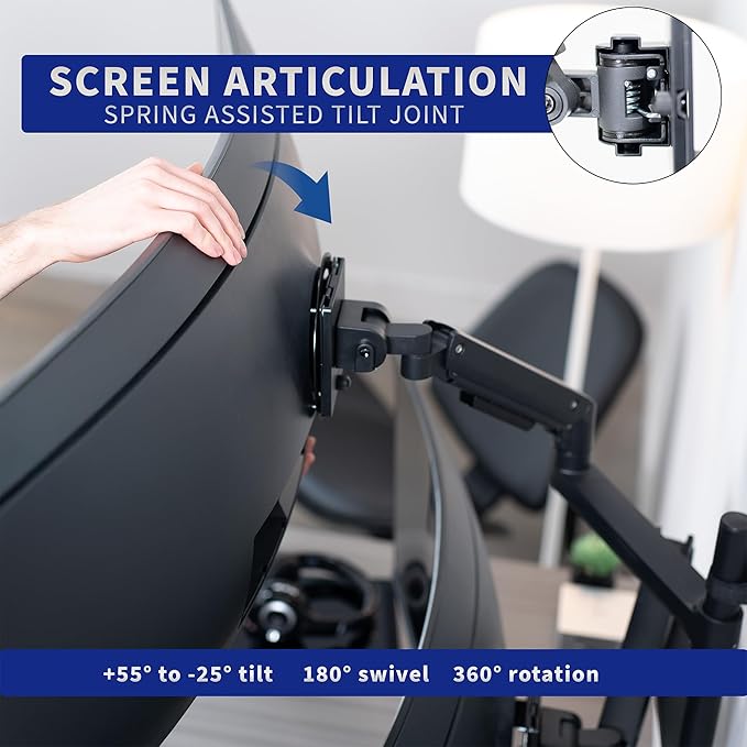 VIVO Pneumatic Arm Dual Ultrawide Monitor Wall Mount for Up to 49 inch Screens, Holds 2 Ultra Wides Up to 33.5 lbs Each, Black, MOUNT-V120K