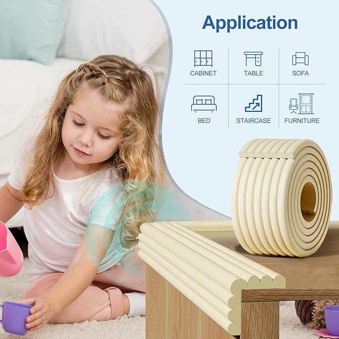 Edge Protector,Baby Proofing Baby Edge Protector Strip Safety,Soft Rubber Foam Padding,Edge Corner Guards Protector Corner Edge Bumpers for Furniture (White, 6.56Ft x 3.15" W x 0.31" Th)