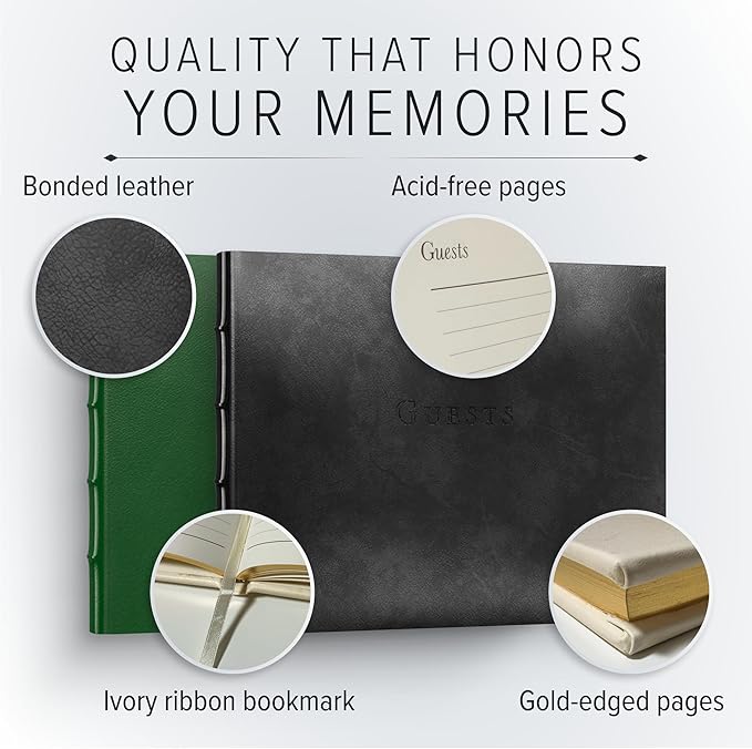 Gallery Leather Guest Book - Great for Wedding, Reception, Baby and Bridal Shower, Birthday Party and Vacation Home - 192 Lined Pages to Sign in, add Polaroid Photo - Hardcover 9x7" - Acadia Tan