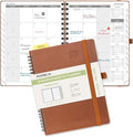POPRUN Monthly Planner 2026-2027 (Medium 6.5" x 8.5") 18 Months Calendar Book(Jan 2026 - Jun 2027) - 4 Pages per Month with Expense & Notes, Stair-like tabs, Leather Cover, Sunday Start - Brown