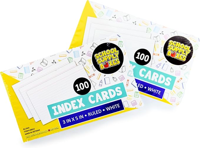 School Supply Boxes | 3x5 White Index Cards (100 ct.) | 5 Pack | Lined in Front, Blank in Back