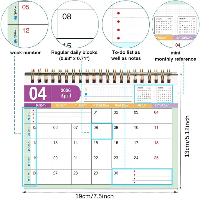 Small Desk Calendar 2026-2027, 18-Month Standing Flip Desktop Calendar from 2026 Jan to 2027 Jun - Metal Ring Twin-Wire Binding Monthly Desktop Calendar for Home Office School (black-white)