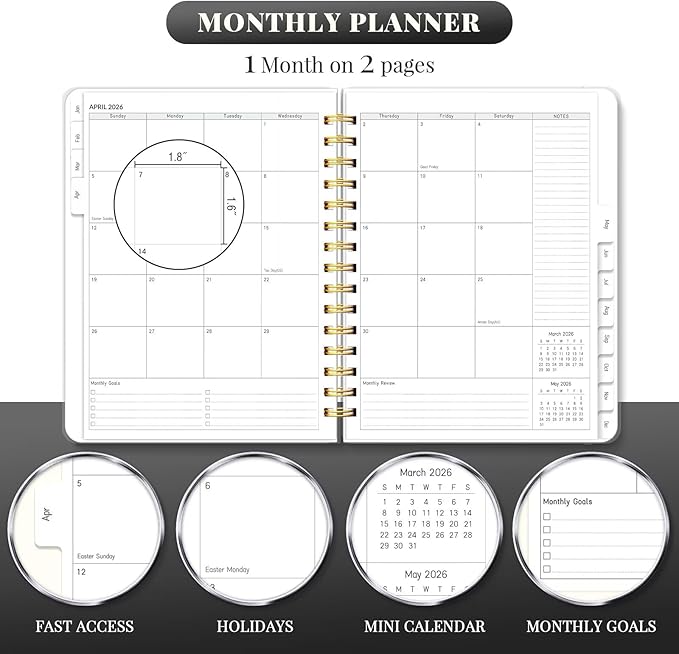 2026 Planner 8.5 x 11, Large Weekly Monthly Planners with Tabs, A4 Spiral Bound Daily Calendar 2026 Planner, 12 Month Agenda from Jan. to Dec., Flexible Cover Appointment Book(Tarrow Tree)