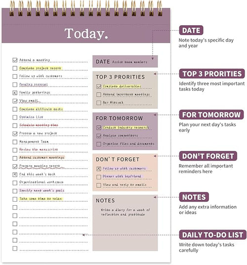 104 Pgs To Do List Notepad, 52 Undated Sheets Duplex-printed Daily Planner For Work Home School Office Desk Accessories Supplies & Goal Setting Tasks -Purple