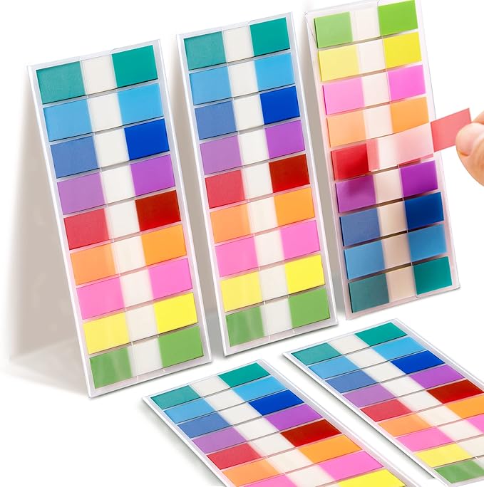 Golcellia Writable Sticky Tabs, 900 Pcs Transparent Sticky Page Marker Tabs for Document Organization, Teacher Supplies, Study Aids, Office Supplies, Colorful Tabs