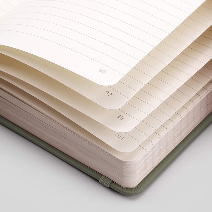 EMSHOI Notebook College Ruled - 256 Numbered Pages, 120 Gsm Thick Paper, A5 Hardcover Leather Lined Journal for Men & Women Work School Journaling Writing Diary 5.7" X 8.3"(Green)