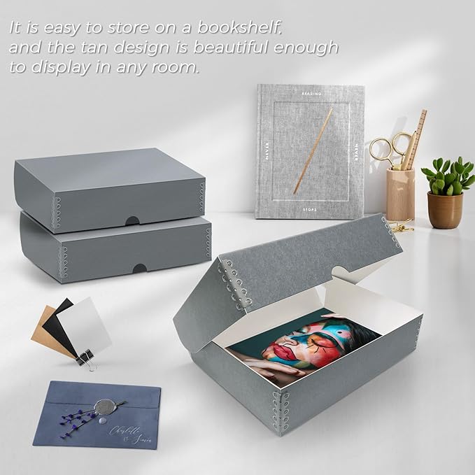 Lineco, 9x12 Clamshell Archival Folio Storage Box, 3" Deep, Acid-Free with Metal Edge Preservation Box. Preserves Picture Magazines Longevity, Organize Photos or Documents, Artwork, DIY