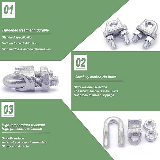 30PCS 1/4" Galvanized Zinc-Plated Wire Rope Cable Clamp Clips, M6 Wire Cable Clampswith U-Bolt Saddle Fasteners for Secure Rigging & Marine Use