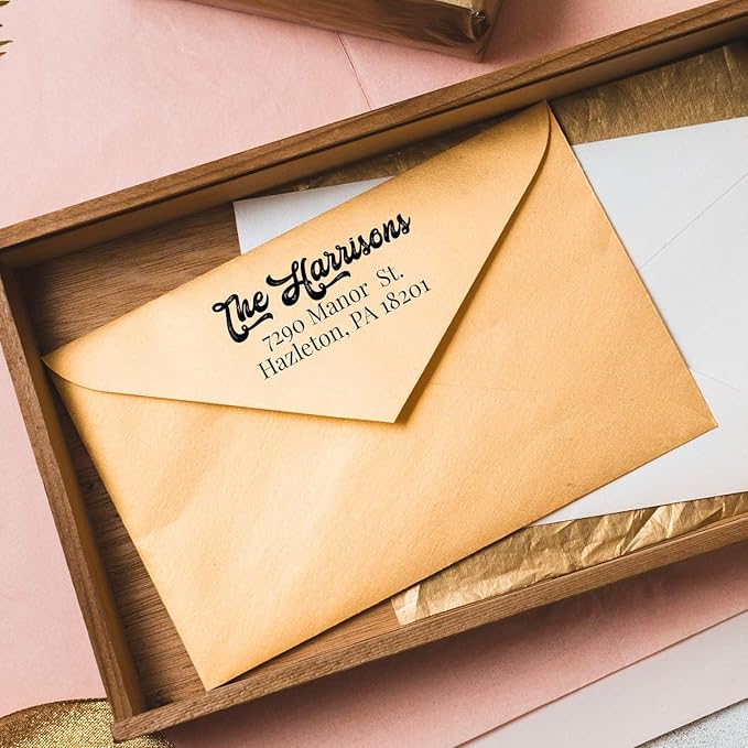 Self Inking Modern Address Stamps | Custom Return Address Stamper (Antique Script, Large)