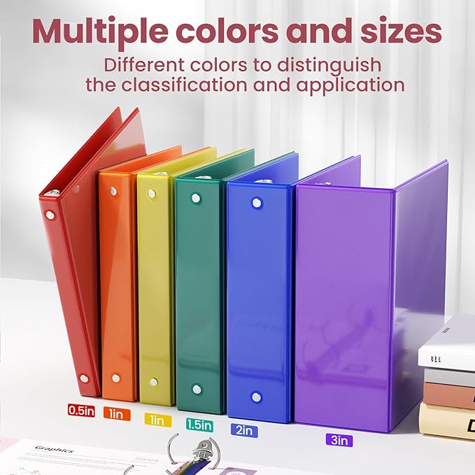 SUNEE 3 Ring Binder 1 Inch 1 Pack, Clear View Three Ring PVC-Free (Fit 8.5x11 Inches) for School or Office Supplies, Red