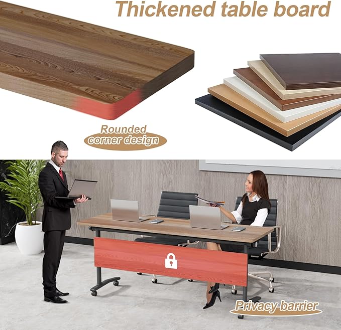 Conference Table Flip Top Mobile Conference Room Tables,Folding Conference Table with Wheels,Large Meeting Training Seminar Table Saving Space for Office Classroom(10B,47.2'')
