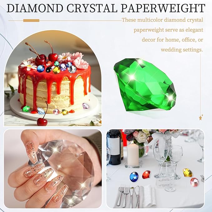 PATIKIL 5 Pcs Diamond Crystal Paperweight, 40mm / 1.57 Inch Crystal Paperweight Paper Weight for Home Office Desktop Table Decor Wedding Party Jewelry Ornaments, Green